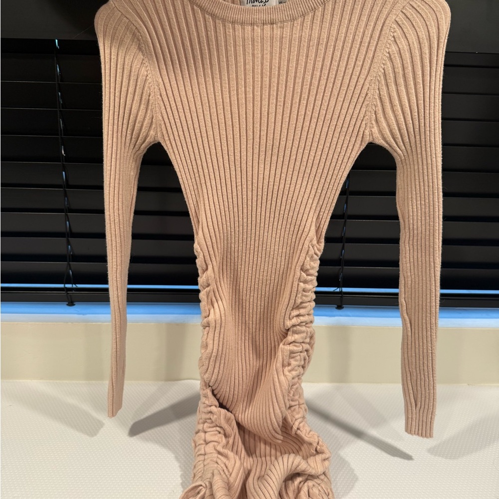Princess Polly Beige Ribbed Long Sleeve Dress